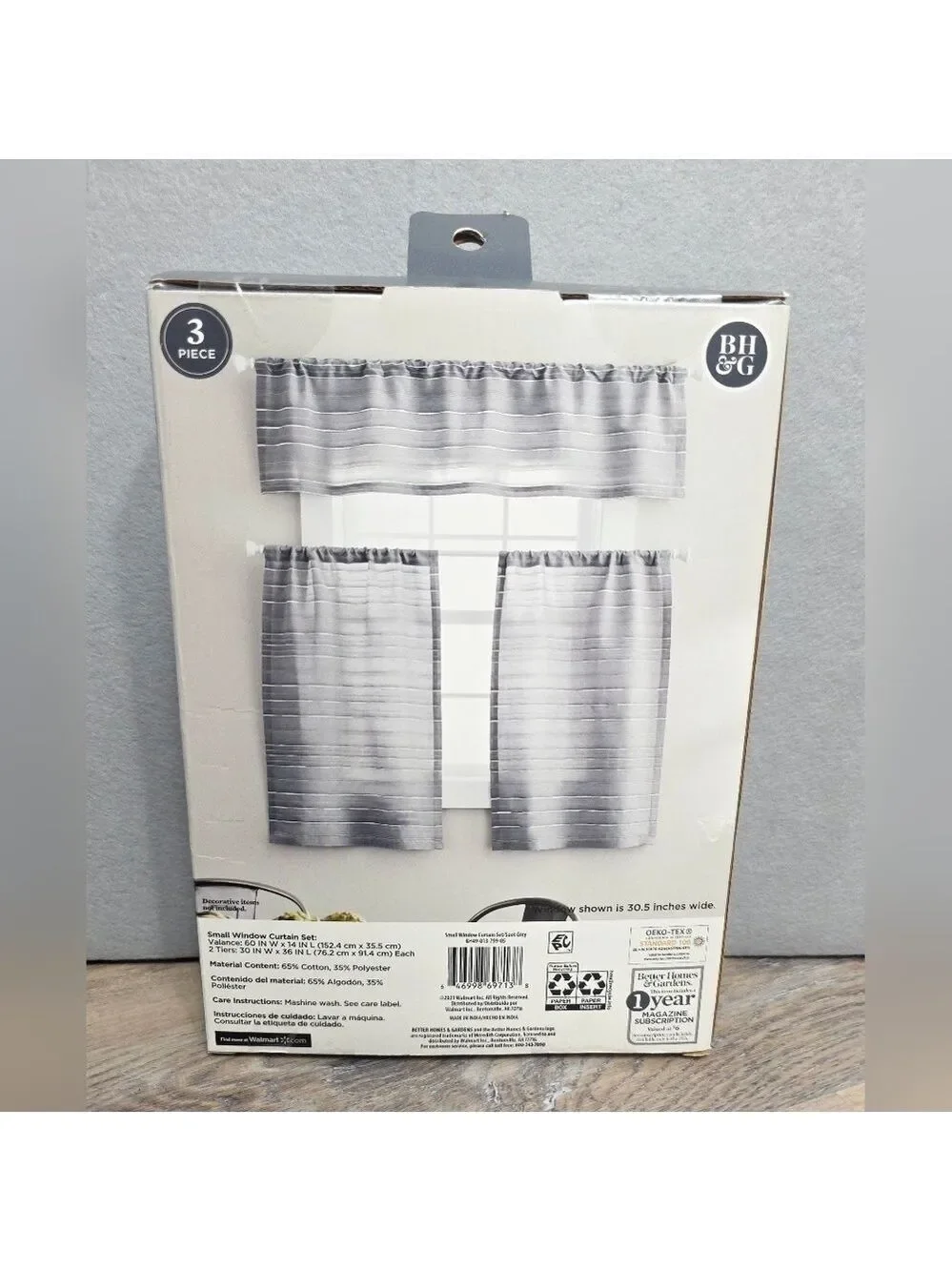 Better Homes & Gardens Gray & White Curtain Set 36” | Small Window | 3-Piece New